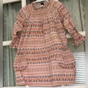 Tea Collection size 6 cotton dress w/ smocked neck & big pockets Native American